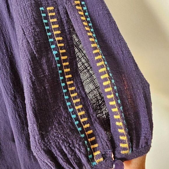 EUC THML BLUE COTTON EMBROIDERED BOHO SHORT DRESS SIZE SMALL - Picture 9 of 16